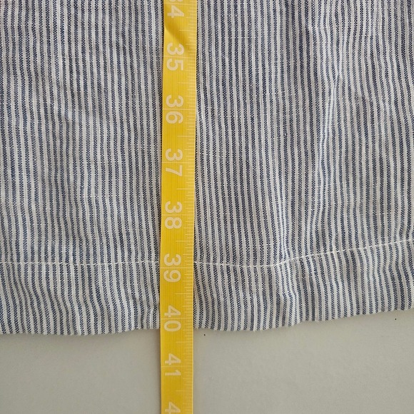 Tahari 3X Linen Shift Dress Blue White Pinstripe Split Neck Coastal Casual NWT - Picture 6 of 7